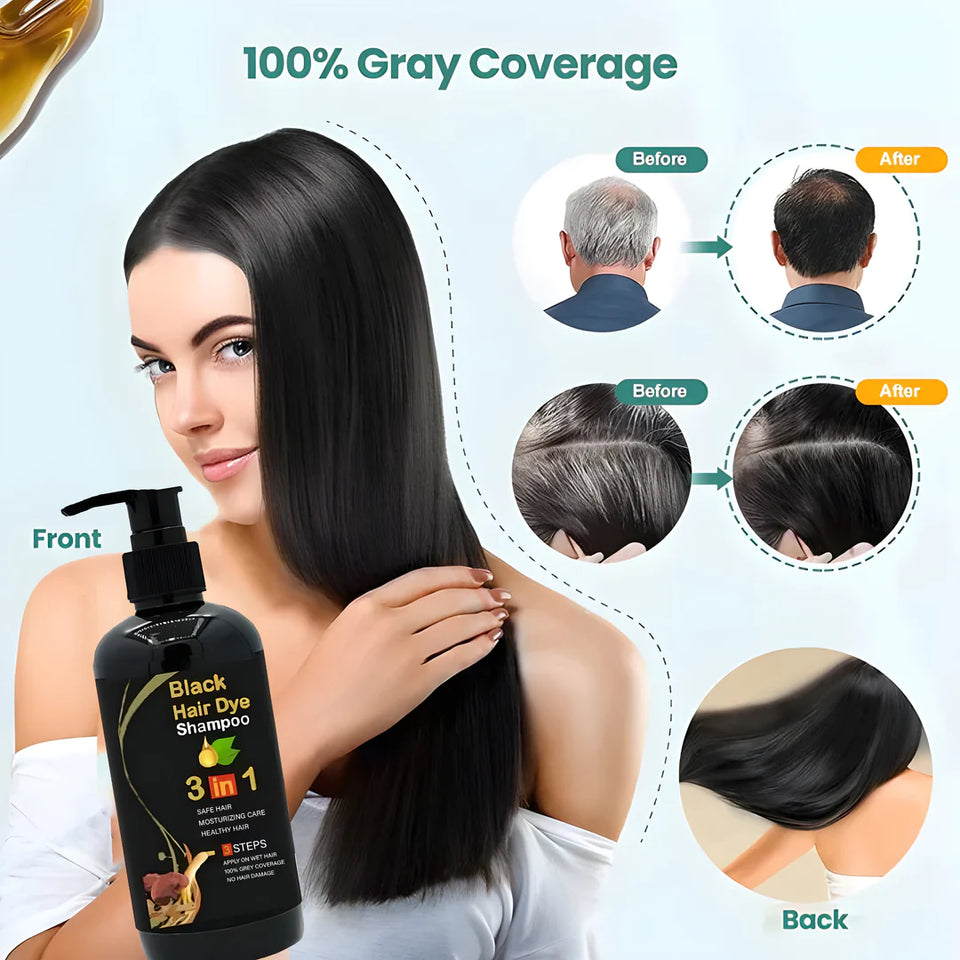 BLACK HAIR DYE SHAMPOO 3-IN-1 (NO SIDE EFFECT) - Buy 1 Get 1 Free 🔥