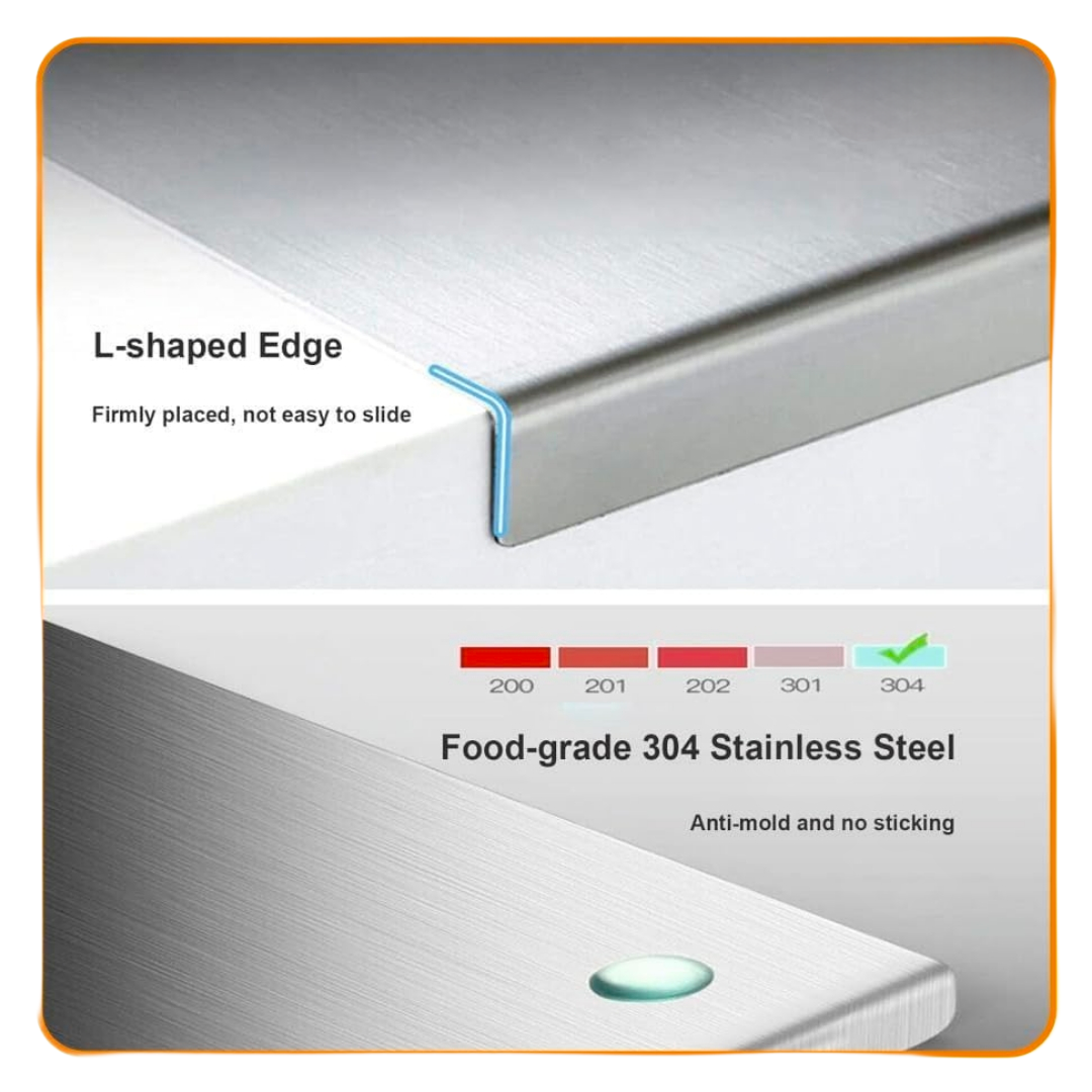 Premium 304 Food Grade Stainless Steel Chopping Board – Big Size, Counter-Top Design, 5-Year Quality Assurance ✨