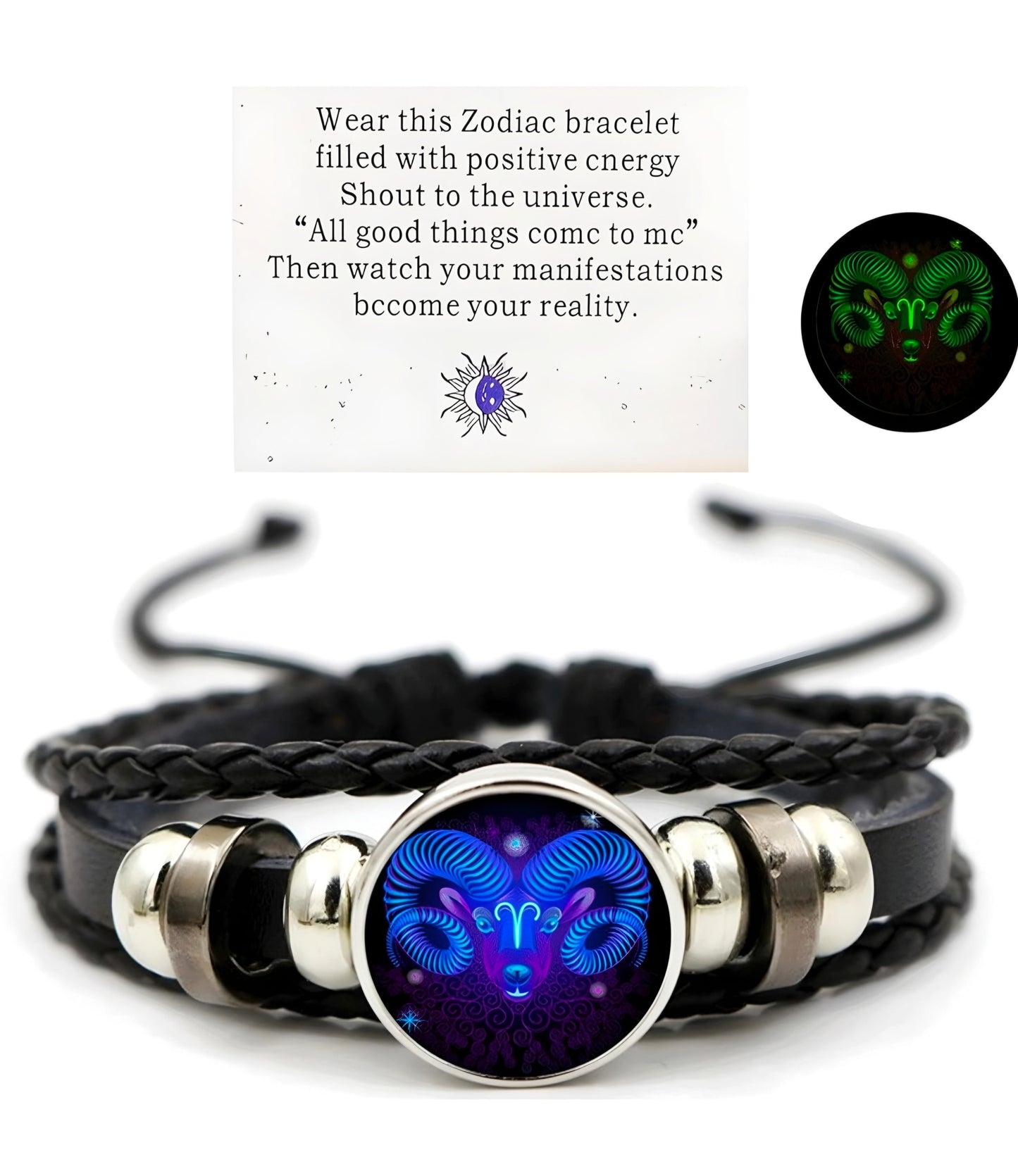 Divine Guardian 🕉️: Black Leather Bracelet with Protective Charm 🧿